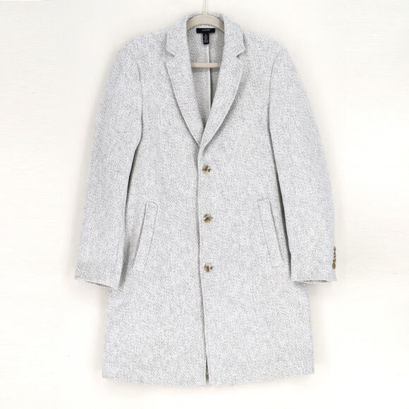 Alfani Men's Vanilla White Woven Textured Bruno Classic Mid Length Coat Size S - Picture 4 of 8